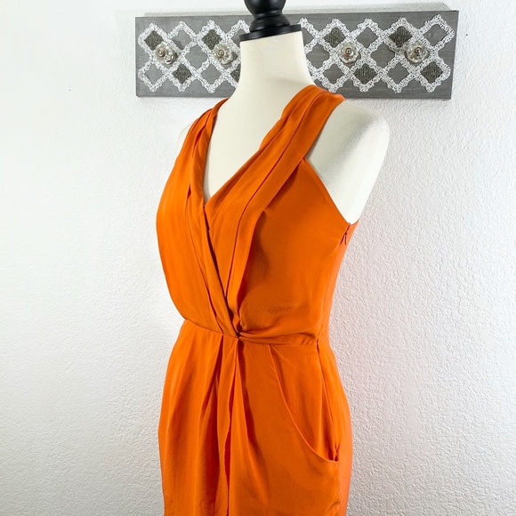 Greylin Silk Dress MAGGIE Faux Wrap Orange, Size S - Picture 4 of 12